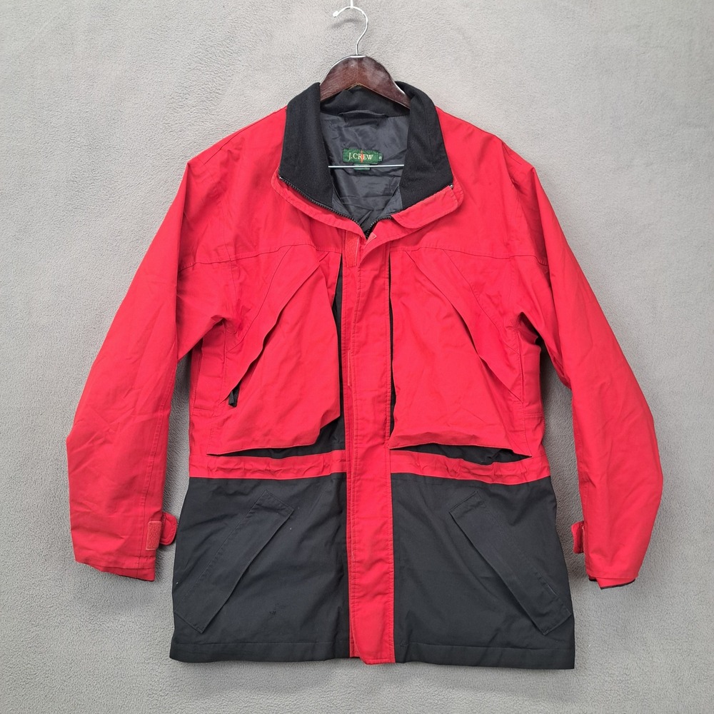 VTG J.Crew Gore-Tex Jacket Coat Mens Small Red Black Lightweight Full Zip Y2K